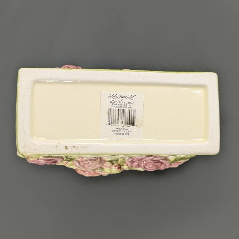 Lady Jayne Ltd Ceramic Rose Lattice Basket Stationery Set Pink Floral